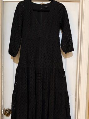 J. Crew Black Eyelet Tiered Maxi Dress